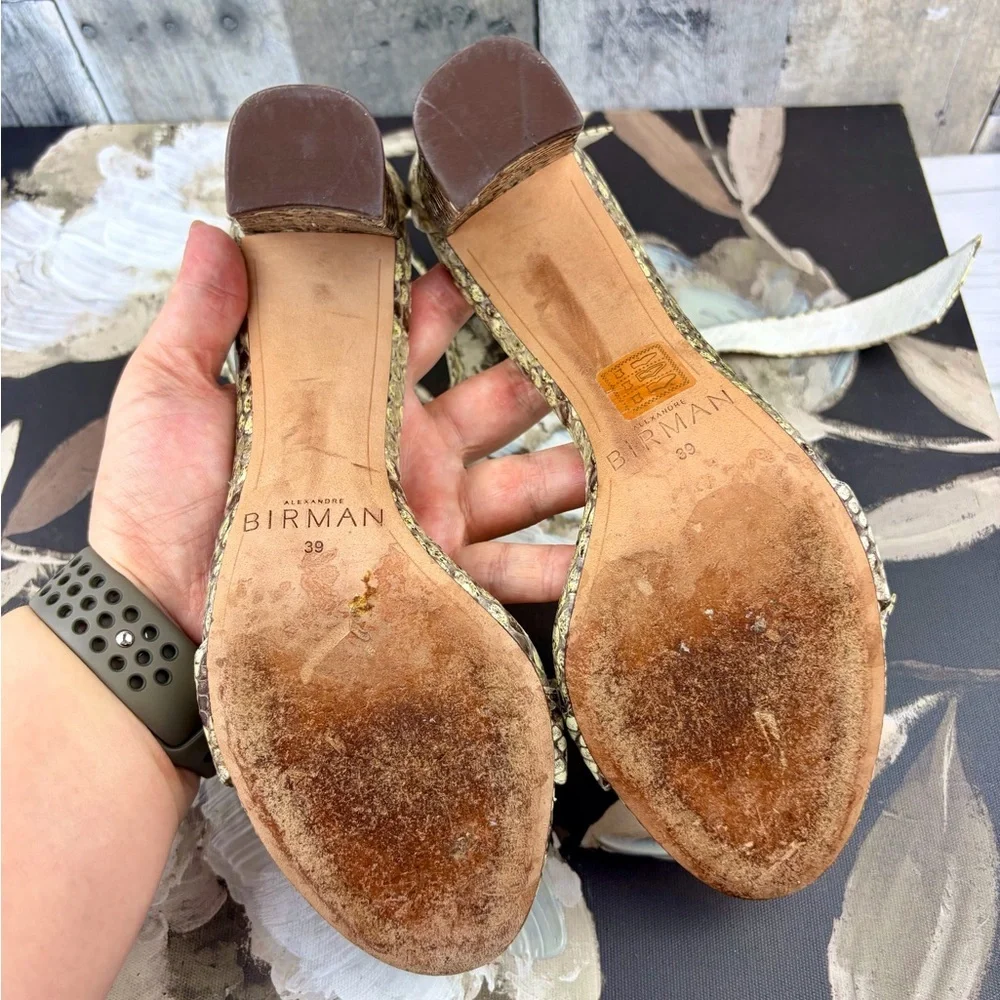 Alexandre Birman Clarita Leather Ankle-Tie Sandals in Snakeskin Size 9.